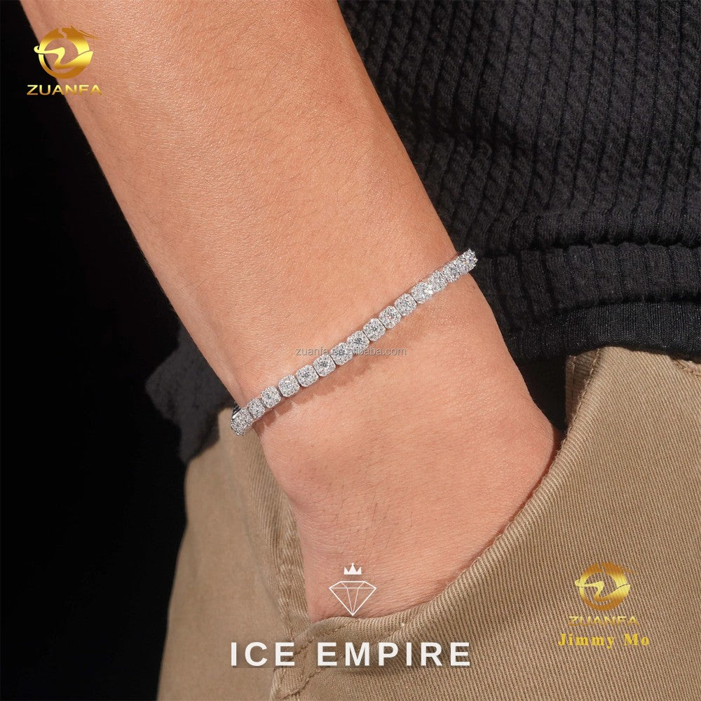 Iced Out Cluster 925 Silver Moissanite Cuban Chain
