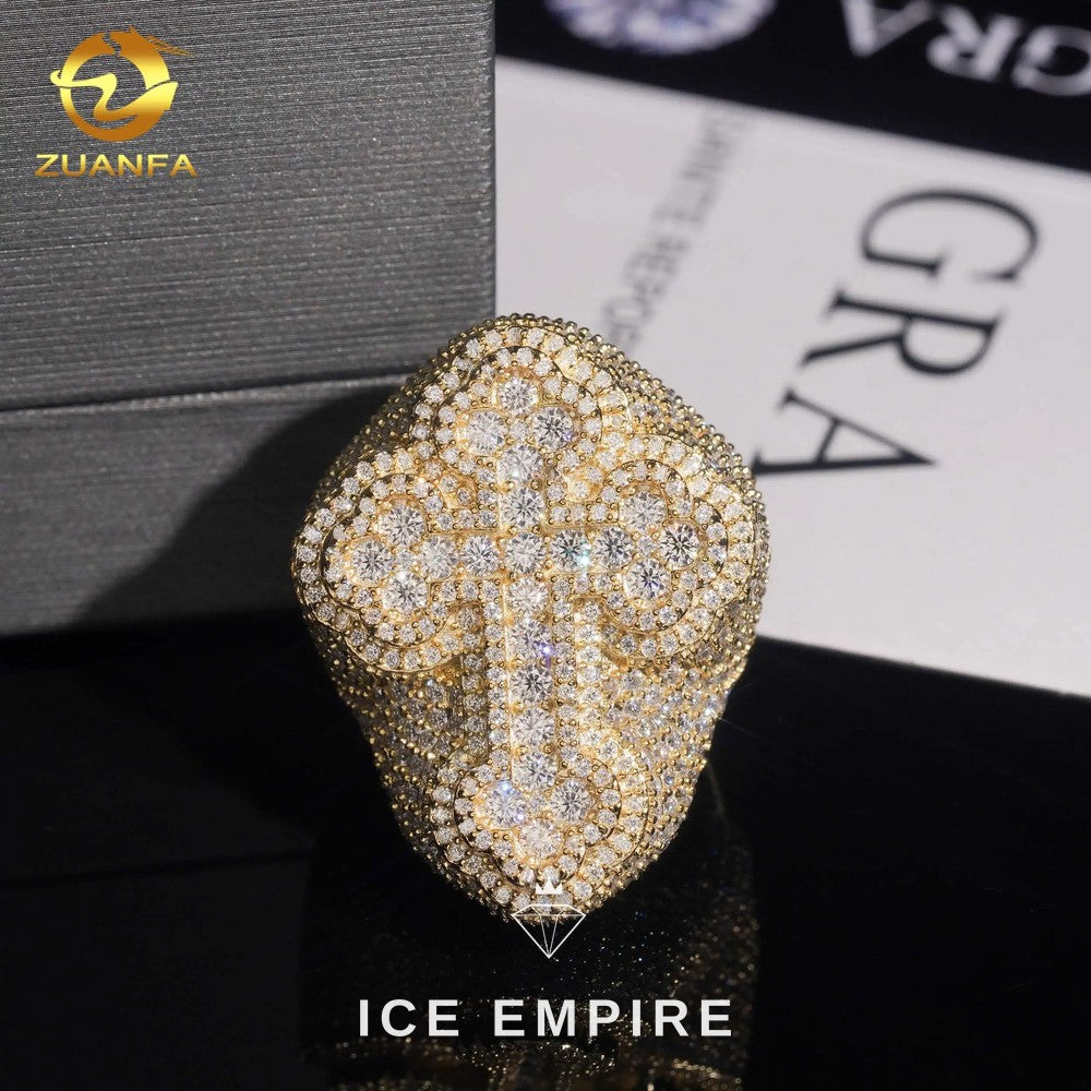 Iced Out Cross Gold Plated Moissanite Ring