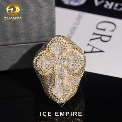 Iced Out Cross Gold Plated Moissanite Ring