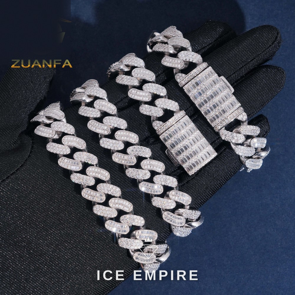Iced Out Baguette Rose Gold Moissanite Cuban Chain