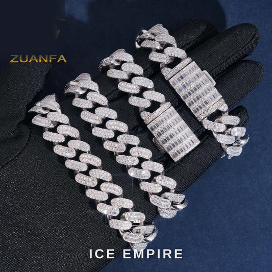 Iced Out Baguette Rose Gold Moissanite Cuban Chain