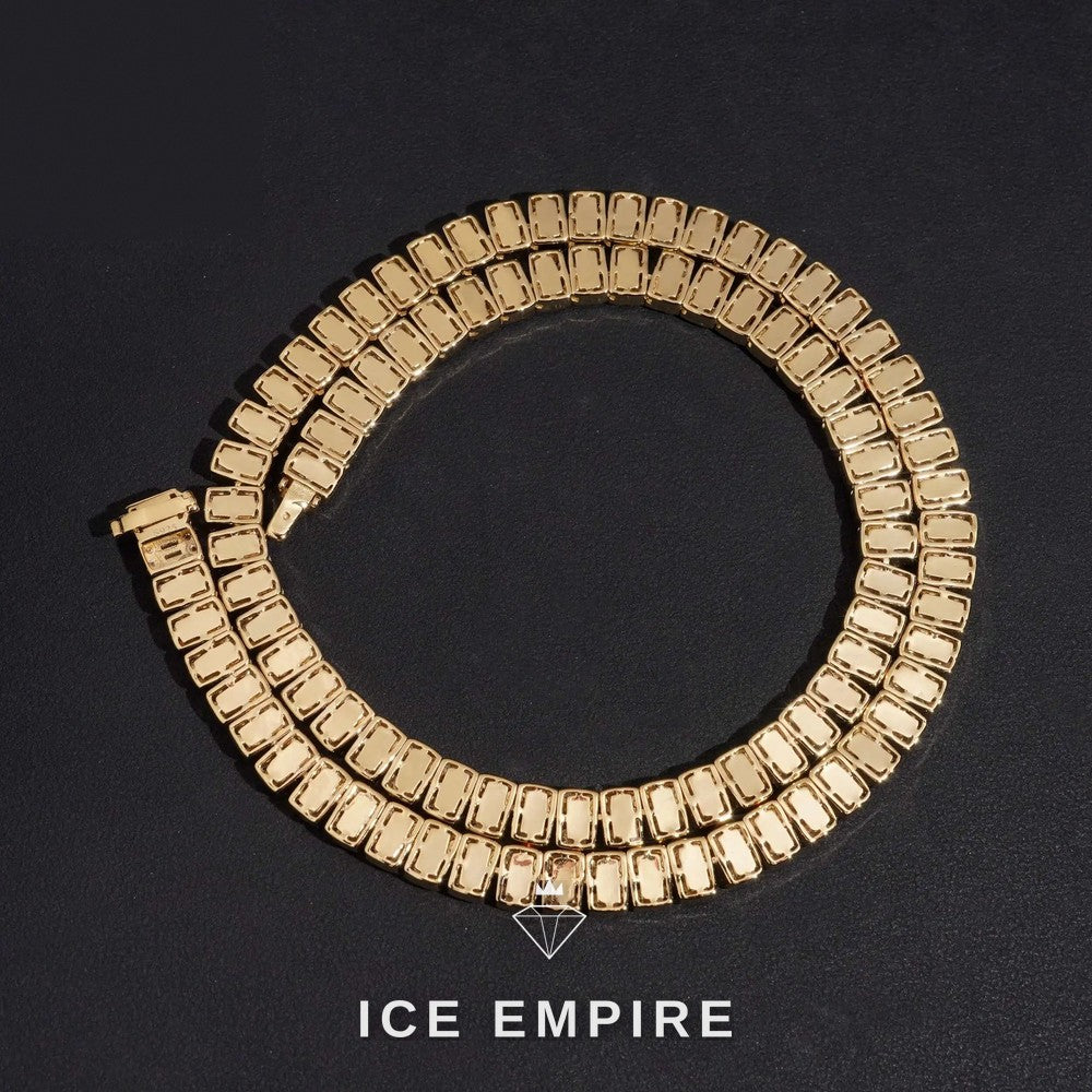 Iced Out Baguette Rose Gold Plated Moissanite Cuban Chain
