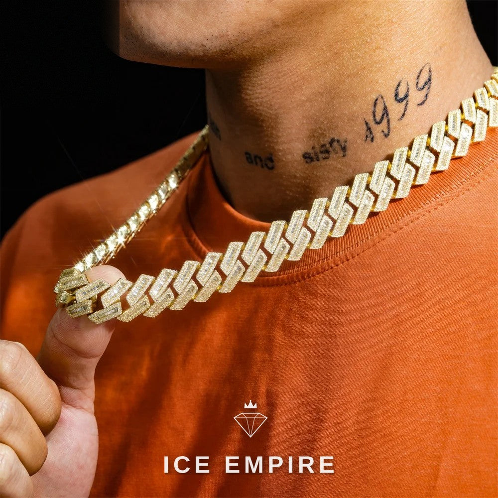 Iced Out Baguette Rose Gold Plated Moissanite Cuban Chain