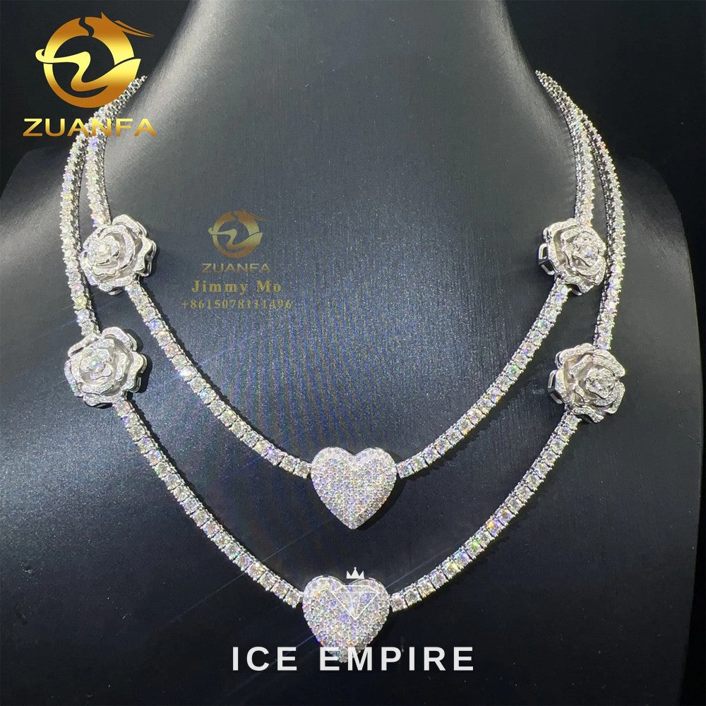 Iced Out Heart Rose Gold Moissanite Cuban Chain