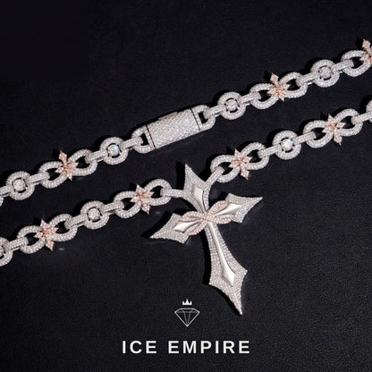 Iced Out Cross Rose Gold Moissanite Cuban Chain