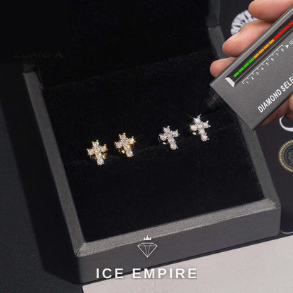 Iced Out Cross Gold Plated Moissanite Earrings