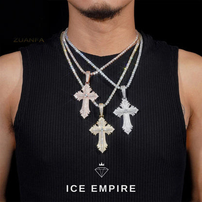 Iced Out Cross Rose Gold Plated Moissanite Pendant