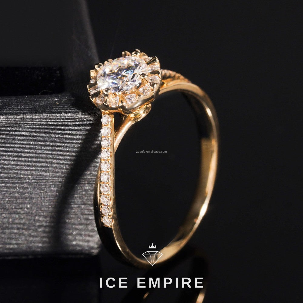 Iced Out 14K Gold Moissanite Engagement Ring