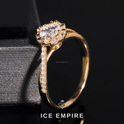 Iced Out 14K Gold Moissanite Engagement Ring