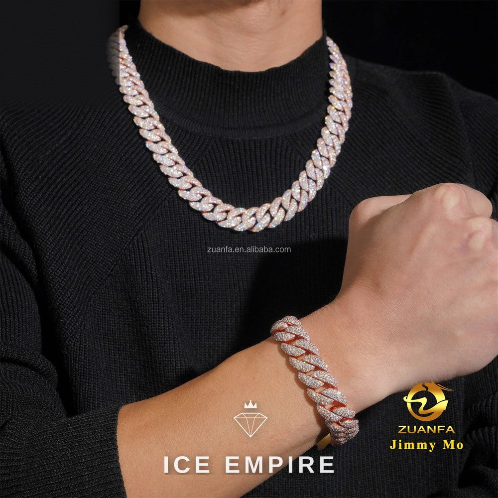 Iced Out Rose Gold Moissanite Cuban Chain