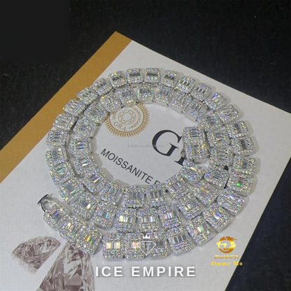 Iced Out Baguette 925 Silver Moissanite Cuban Chain