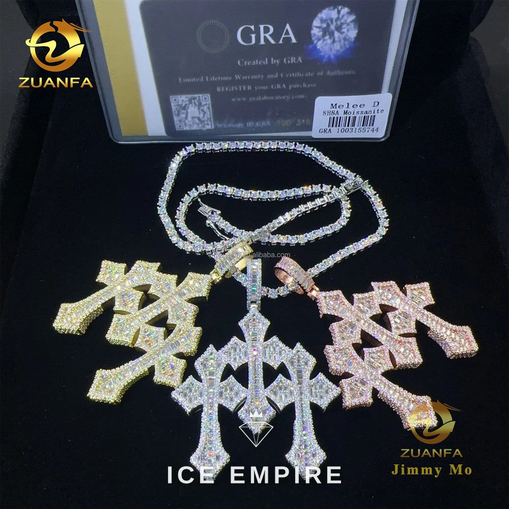 Iced Out Cross 925 Silver Pendant