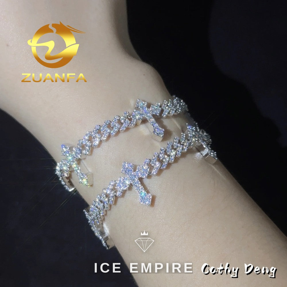 Iced Out Cross 925 Silver Moissanite Cuban Chain