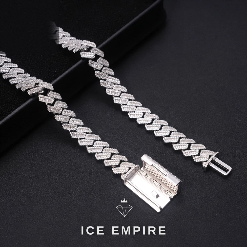 Iced Out Baguette 10K Gold Moissanite Cuban Chain