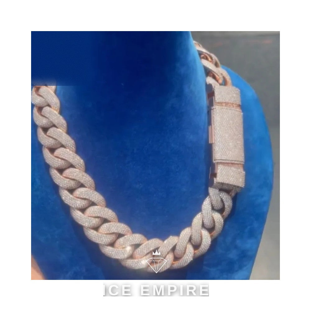 Iced Out Rose Gold Plated Moissanite Cuban Chain