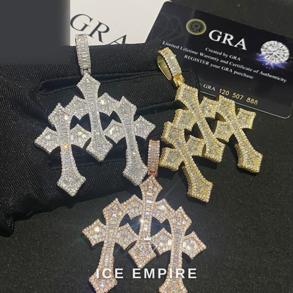 Iced Out Baguette Rose Gold Plated Moissanite Pendant