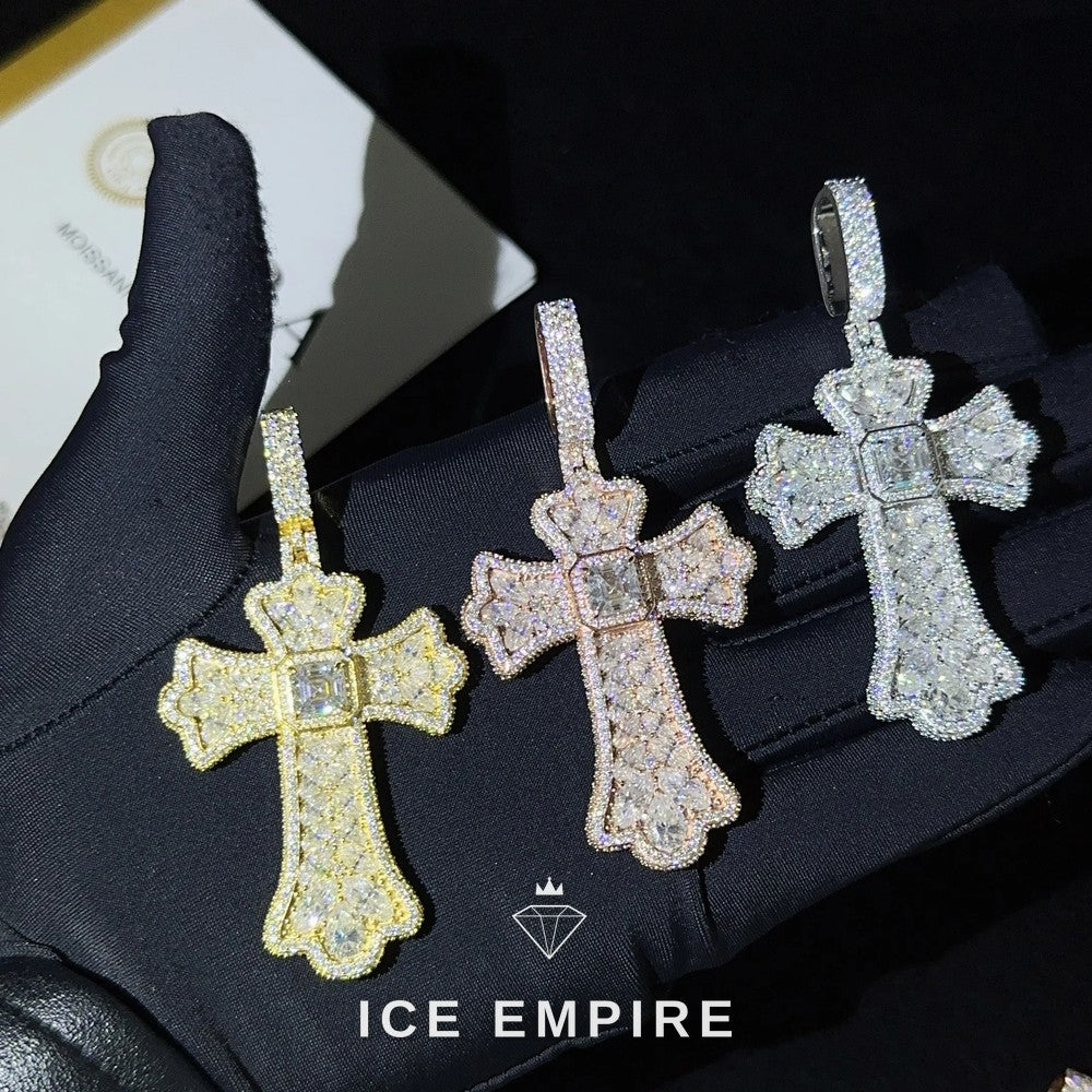 Iced Out Cross Rose Gold Plated Moissanite Pendant