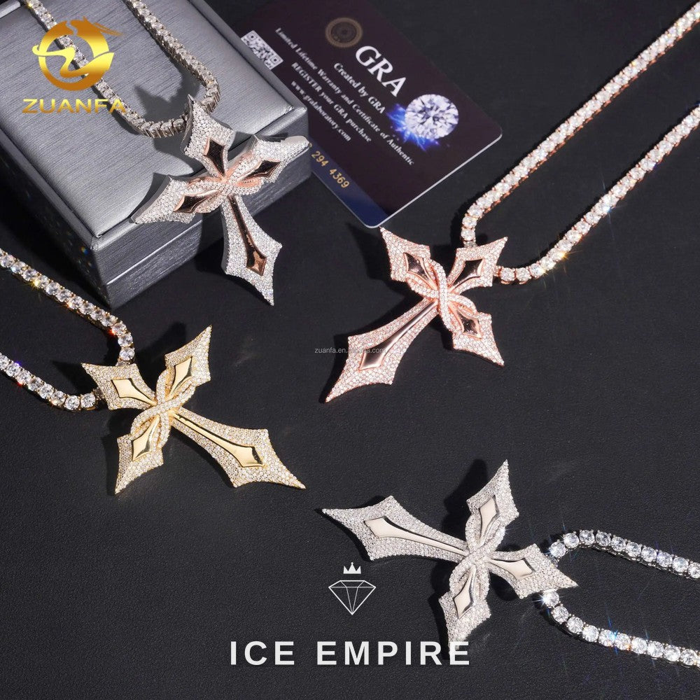 Iced Out Cross 925 Silver Moissanite Pendant