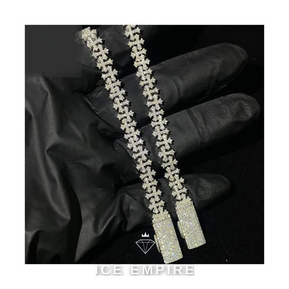 Iced Out Cross 925 Silver Moissanite Cuban Chain