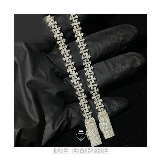 Iced Out Cross 925 Silver Moissanite Cuban Chain