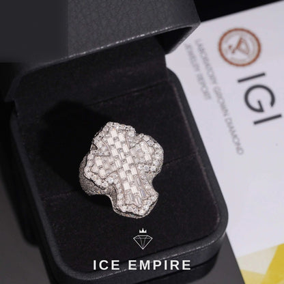 Iced Out Cross 925 Silver Lab Grown Diamond Ring