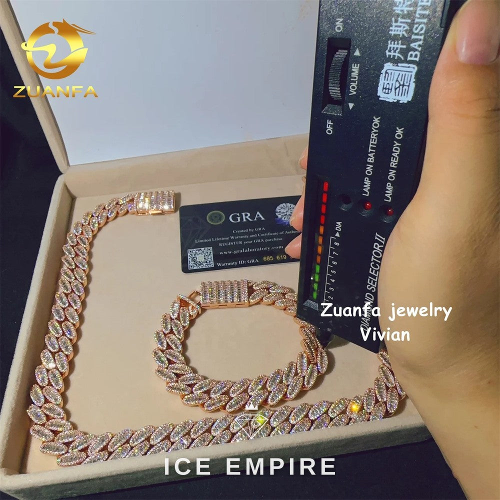Iced Out Rose Gold Plated Moissanite Cuban Chain