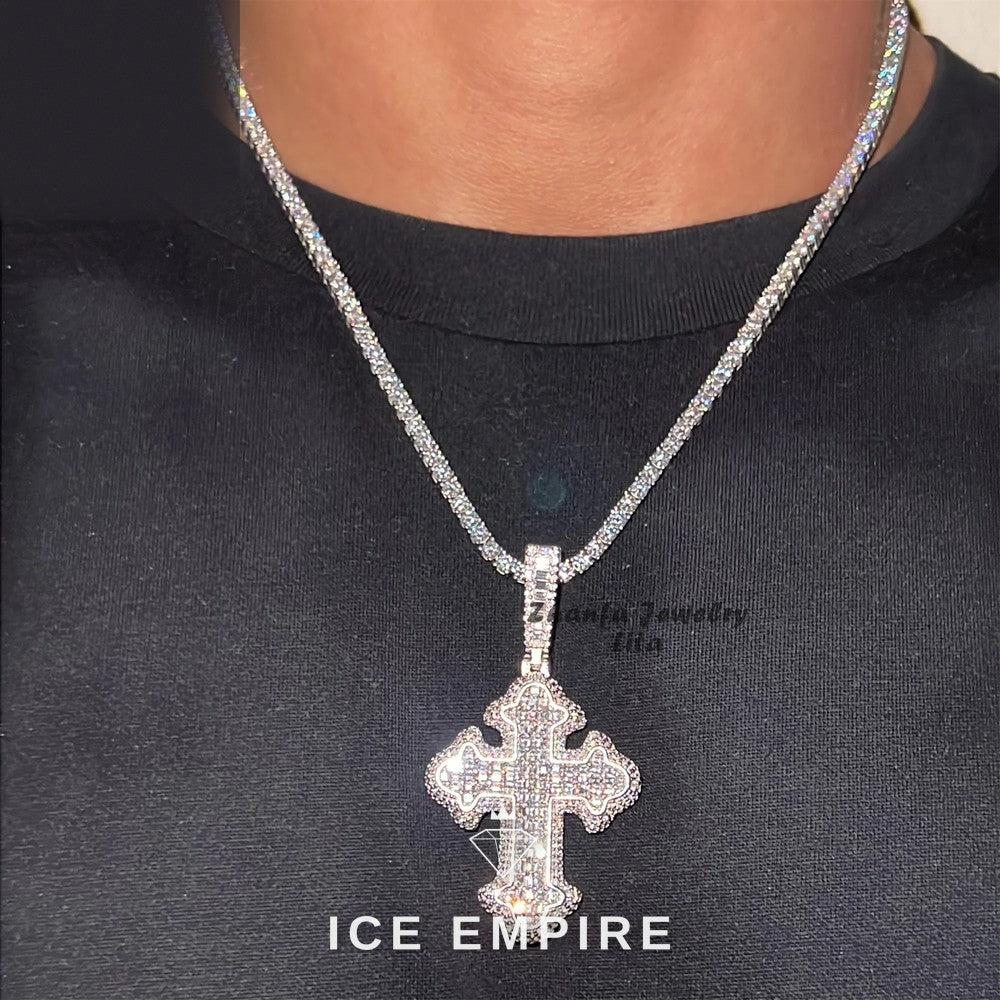 Iced Out Baguette 925 Silver Pendant