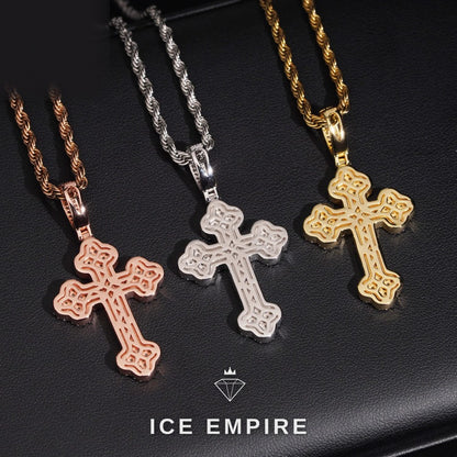 Iced Out Cross Rose Gold Plated Moissanite Pendant