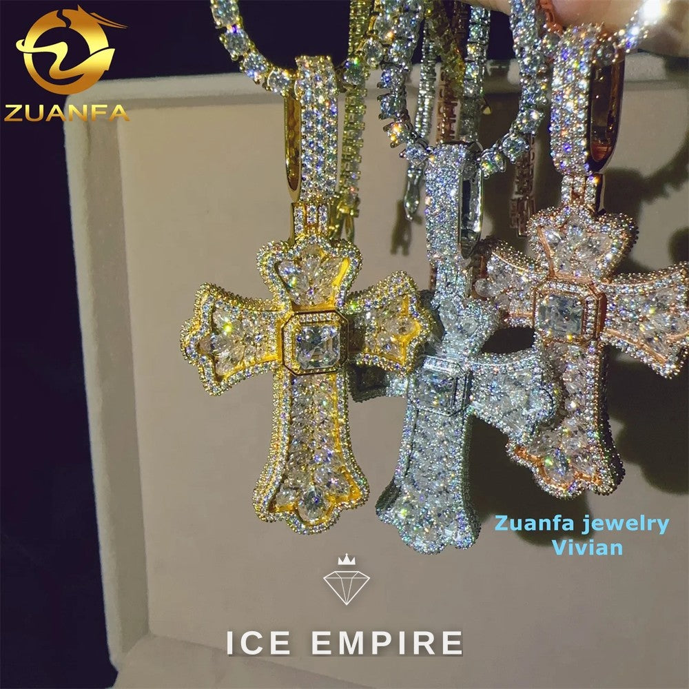 Iced Out Cross 925 Silver Pendant