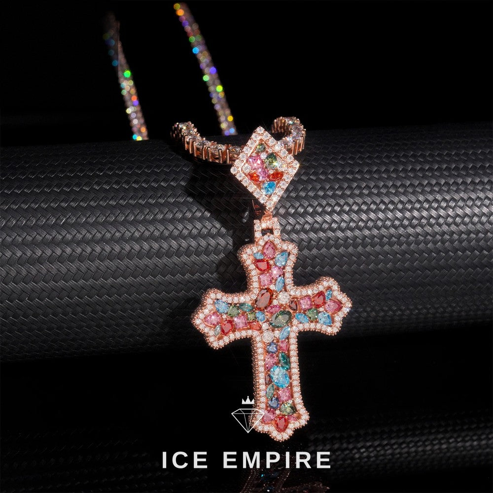 Iced Out Cross Rose Gold Plated Moissanite Pendant
