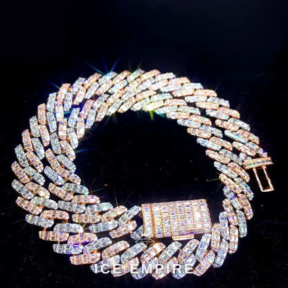 Iced Out Baguette Rose Gold Plated Moissanite Cuban Chain