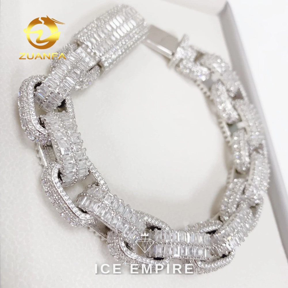 Iced Out Baguette Rose Gold Plated Moissanite Cuban Chain