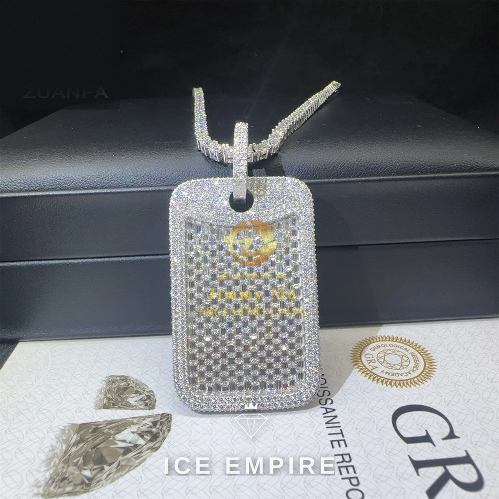 Iced Out Baguette 925 Silver Pendant