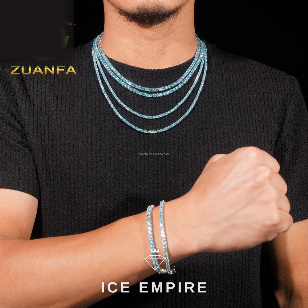 Iced Out Cluster 925 Silver Moissanite Cuban Chain