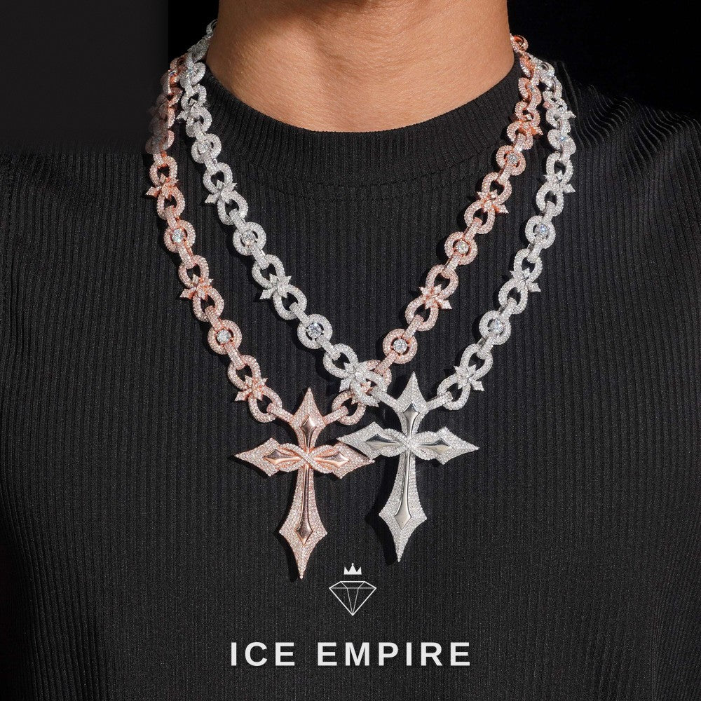 Iced Out Cross Rose Gold Plated Moissanite Cuban Chain