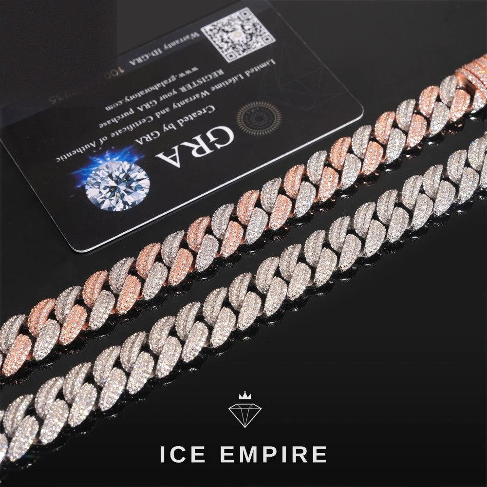 Iced Out Baguette Rose Gold Plated Moissanite Cuban Chain