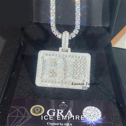 Iced Out Baguette 925 Silver Pendant