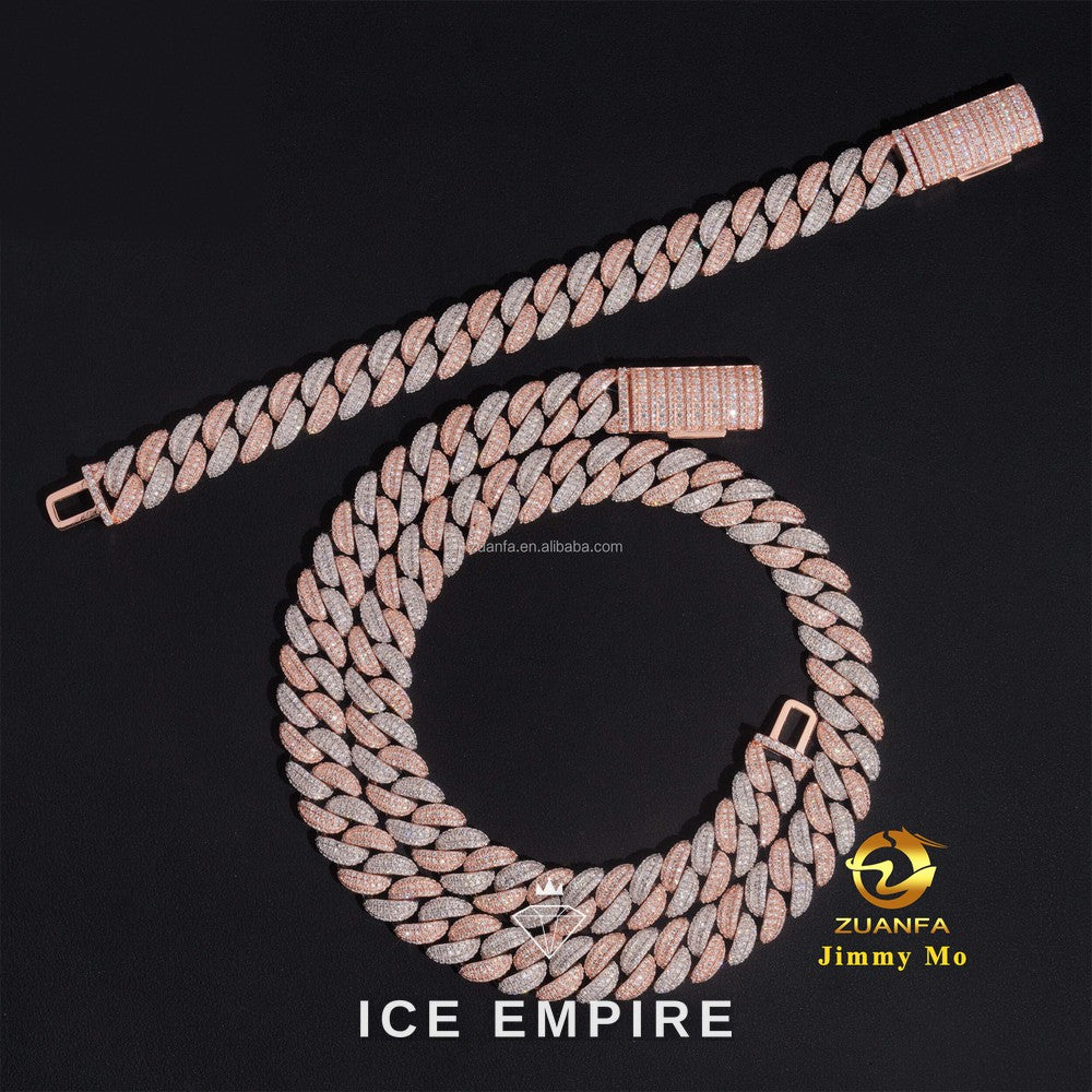 Iced Out Rose Gold Moissanite Cuban Chain
