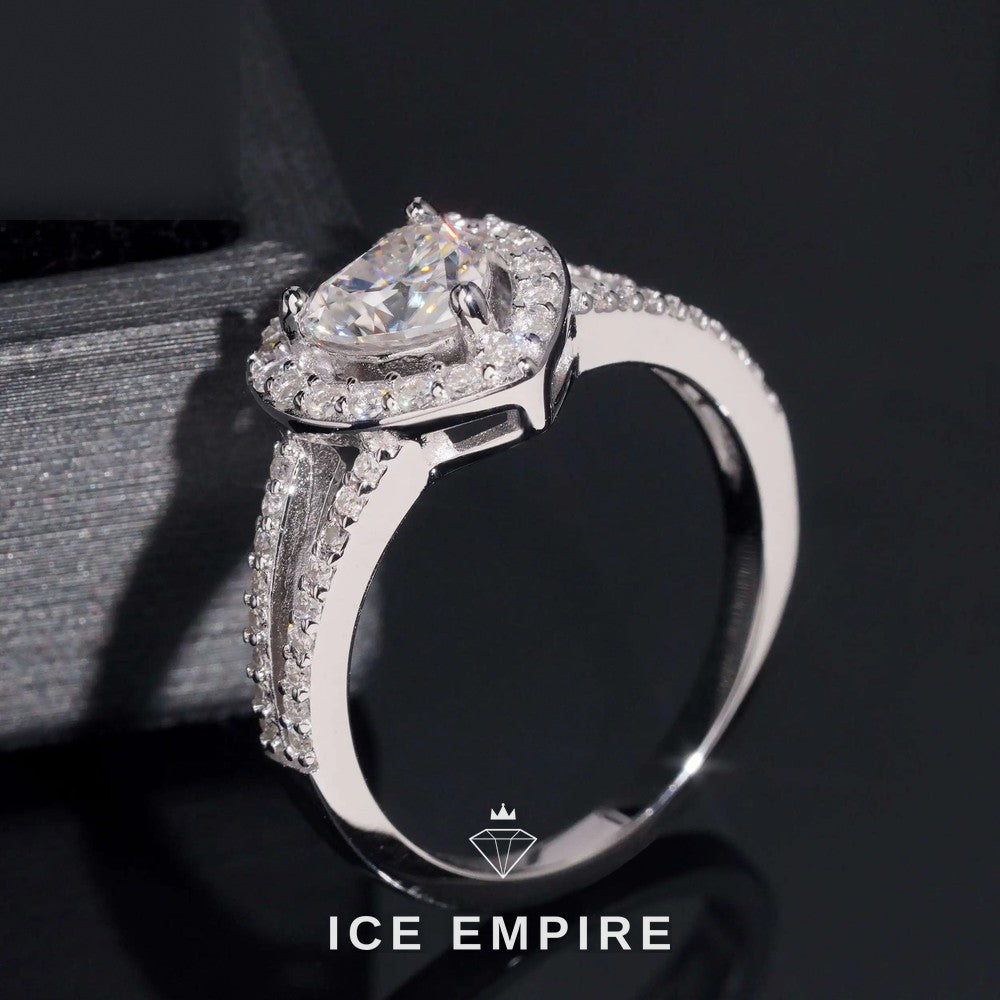 Iced Out Heart 18K Gold Moissanite Wedding Band