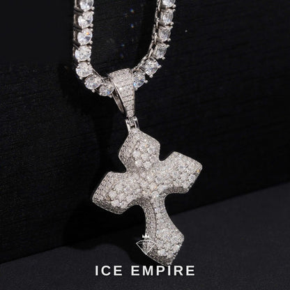 Iced Out Cross Gold Plated Lab Grown Diamond Pendant