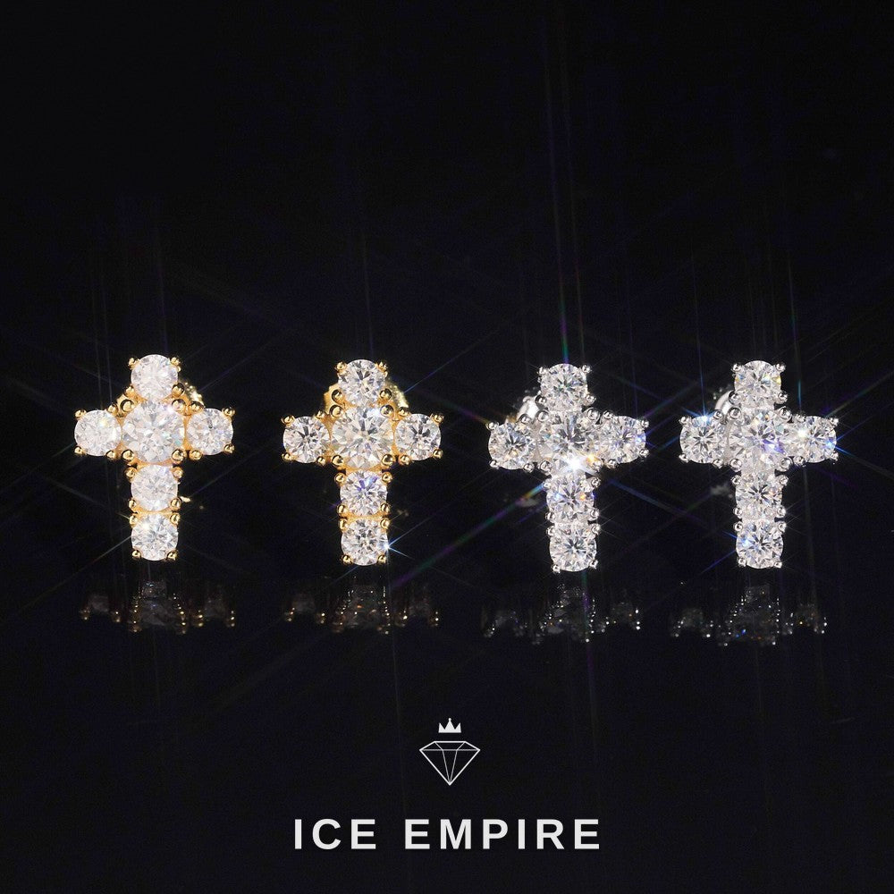 Iced Out Cross 925 Silver Moissanite Stud Earrings
