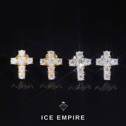 Iced Out Cross 925 Silver Moissanite Stud Earrings