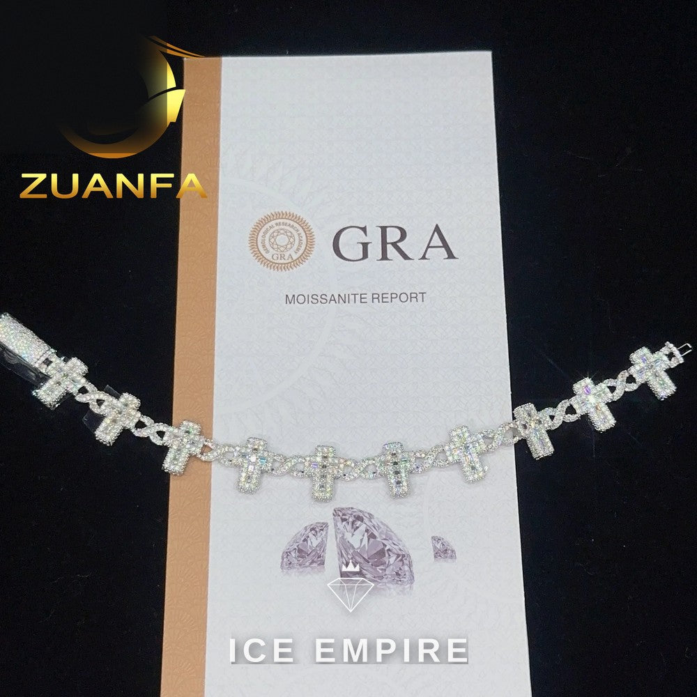 Iced Out Baguette 925 Silver Moissanite Cuban Chain