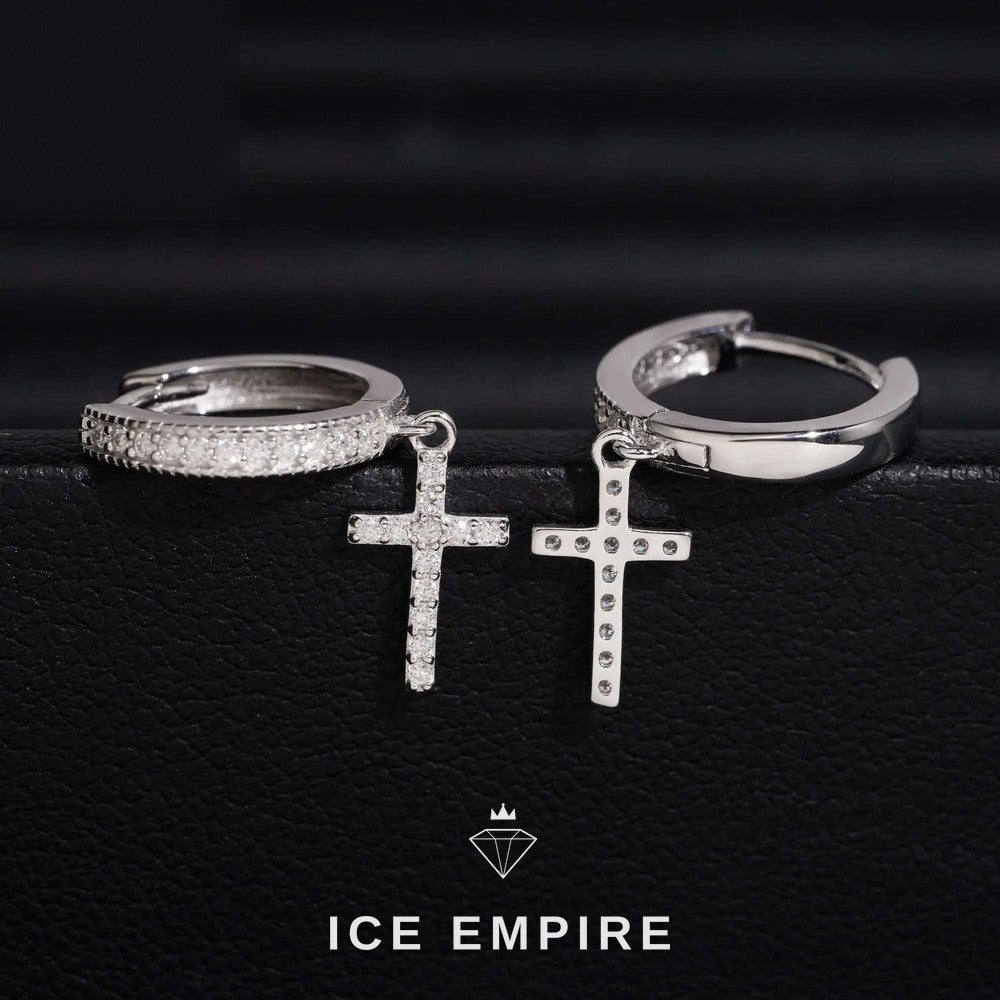 Iced Out Cross 14K Gold Moissanite Stud Earrings