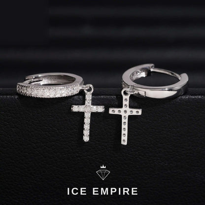Iced Out Cross 14K Gold Moissanite Stud Earrings