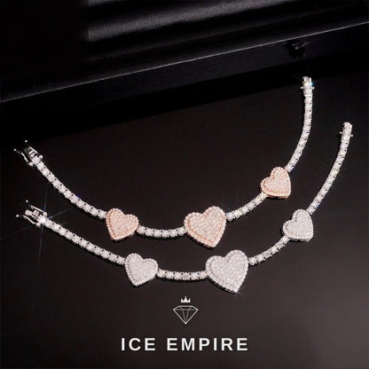 Iced Out Heart 925 Silver Moissanite Tennis Chain