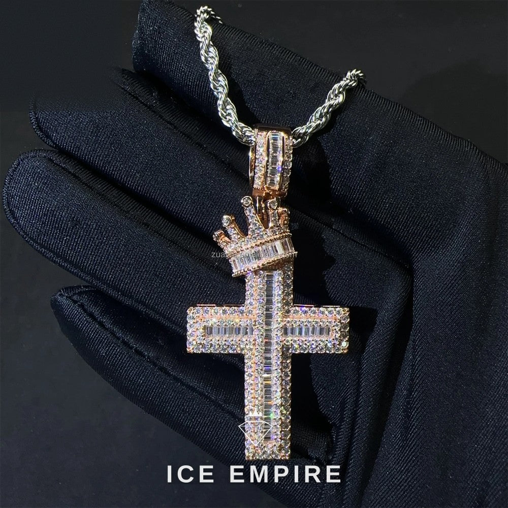 Iced Out Baguette Rose Gold Plated Moissanite Pendant