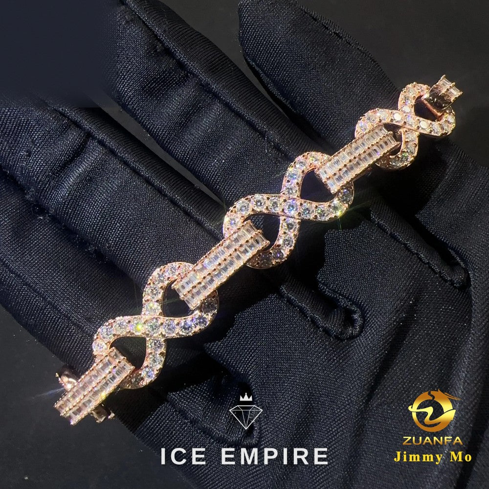 Iced Out Baguette Rose Gold Moissanite Cuban Chain