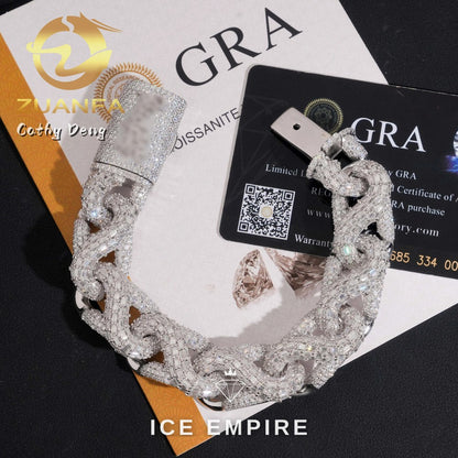 Iced Out Baguette 925 Silver Moissanite Cuban Chain