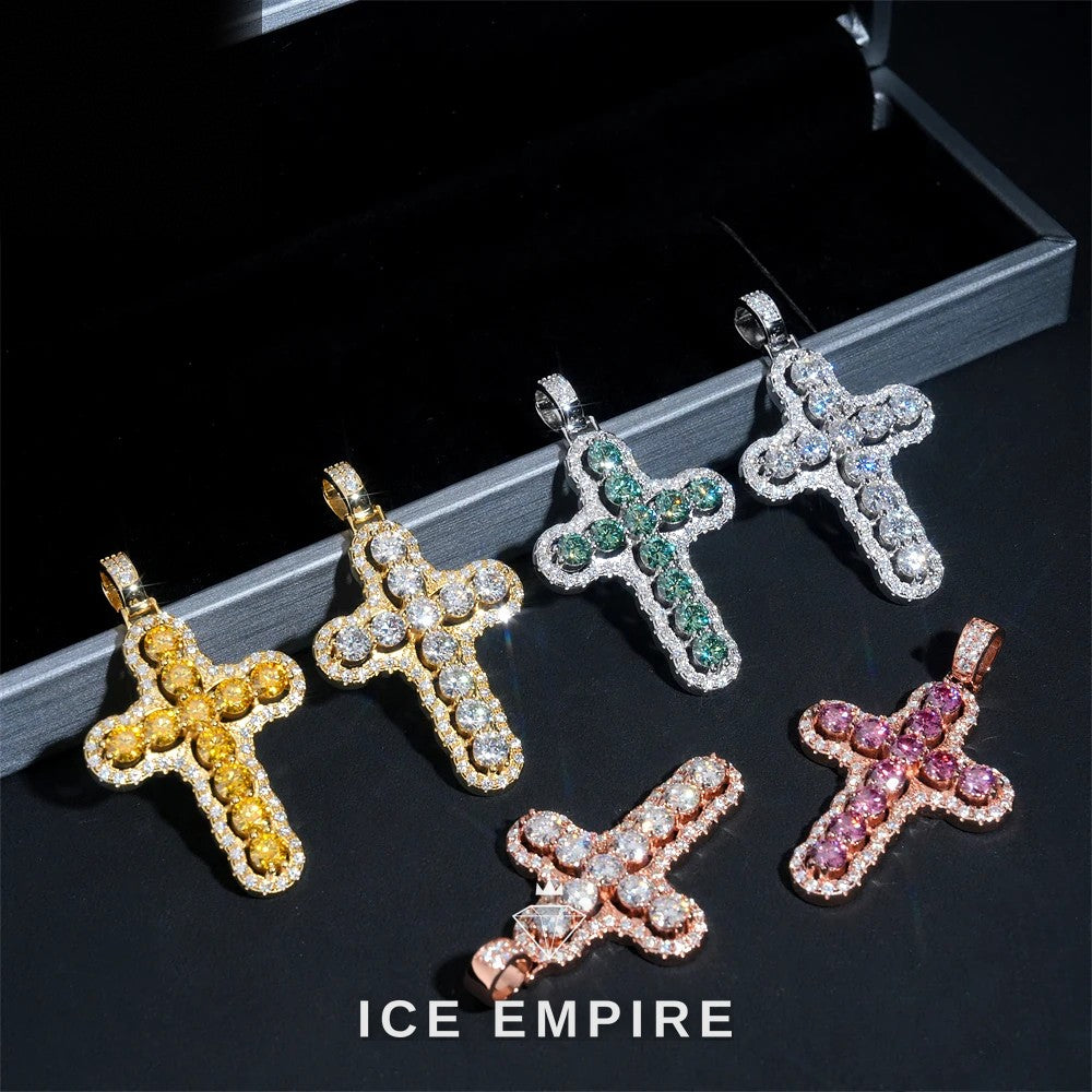 Iced Out Cross Rose Gold Plated Moissanite Rope Chain